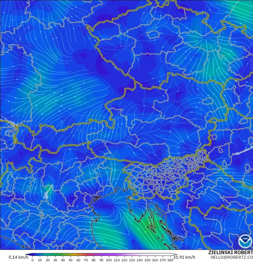 GFS model - Austria, Wind at 10m