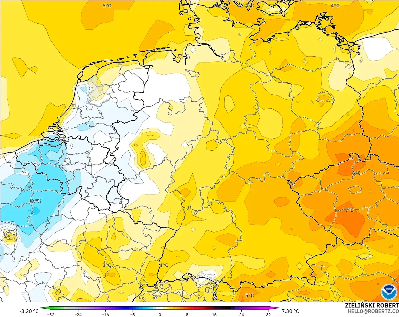 GFS model - Germany, Temperature at 2m Anomaly