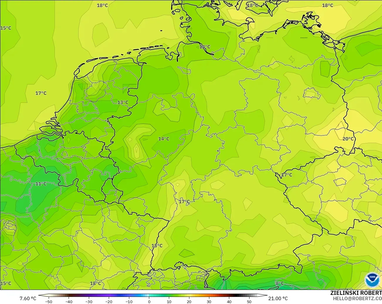 GFS model - Germany, Temperature at 2m