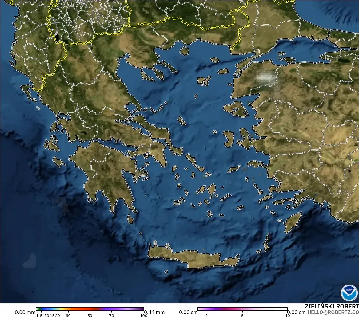 GFS model - Greece, Precipitation, Clouds, and Pressure