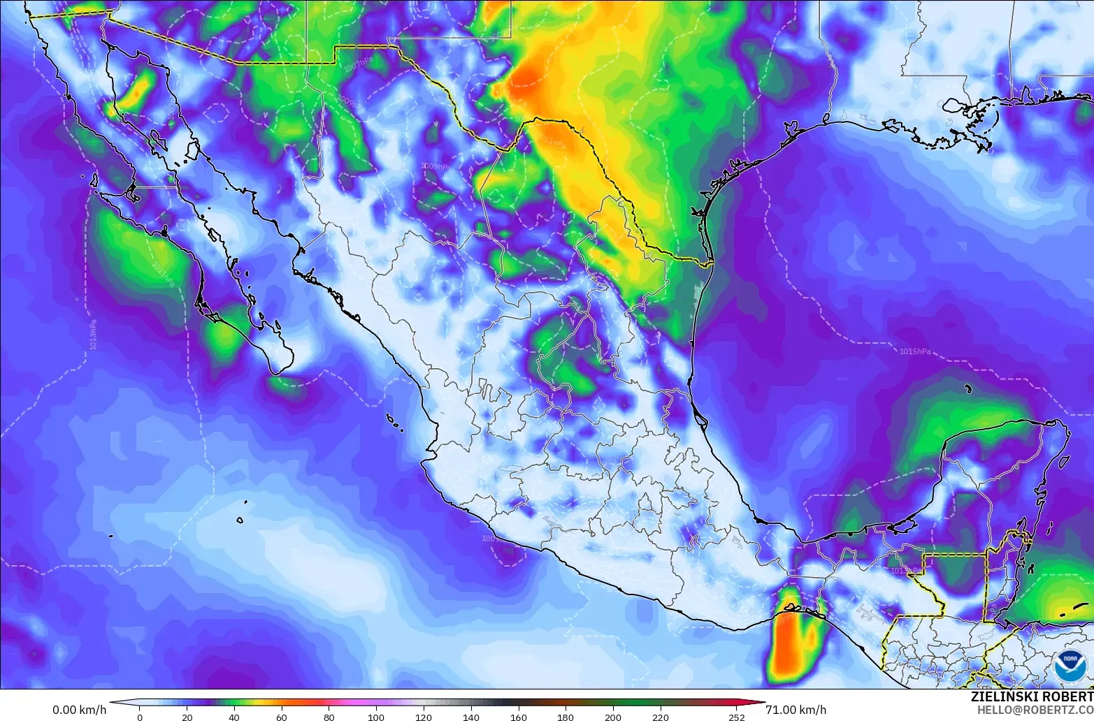 GFS model - Mexico, Wind Gusts Peak