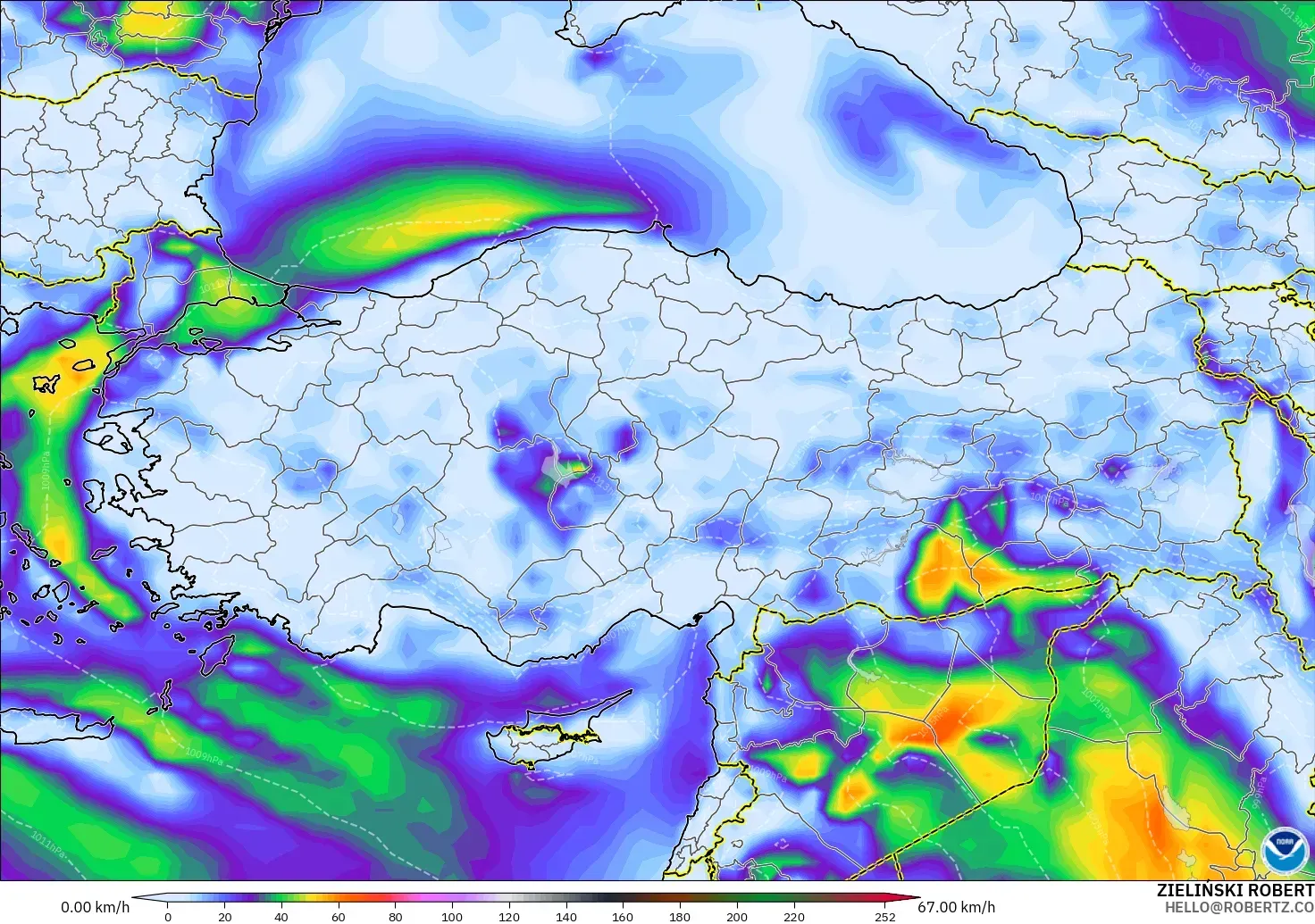 GFS model - Turkey, Wind Gusts Peak