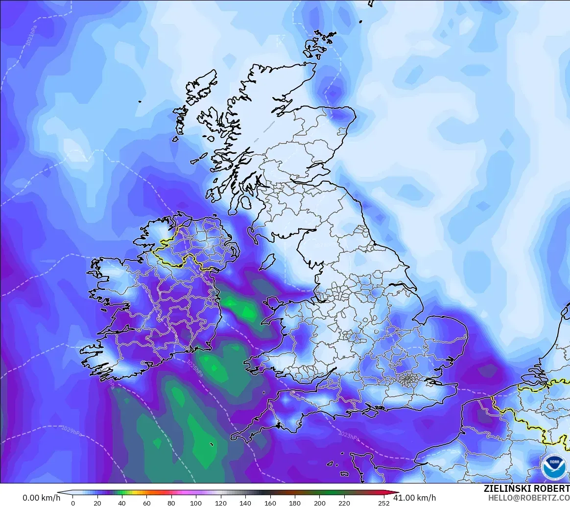 GFS model - United Kingdom, Wind Gusts Peak