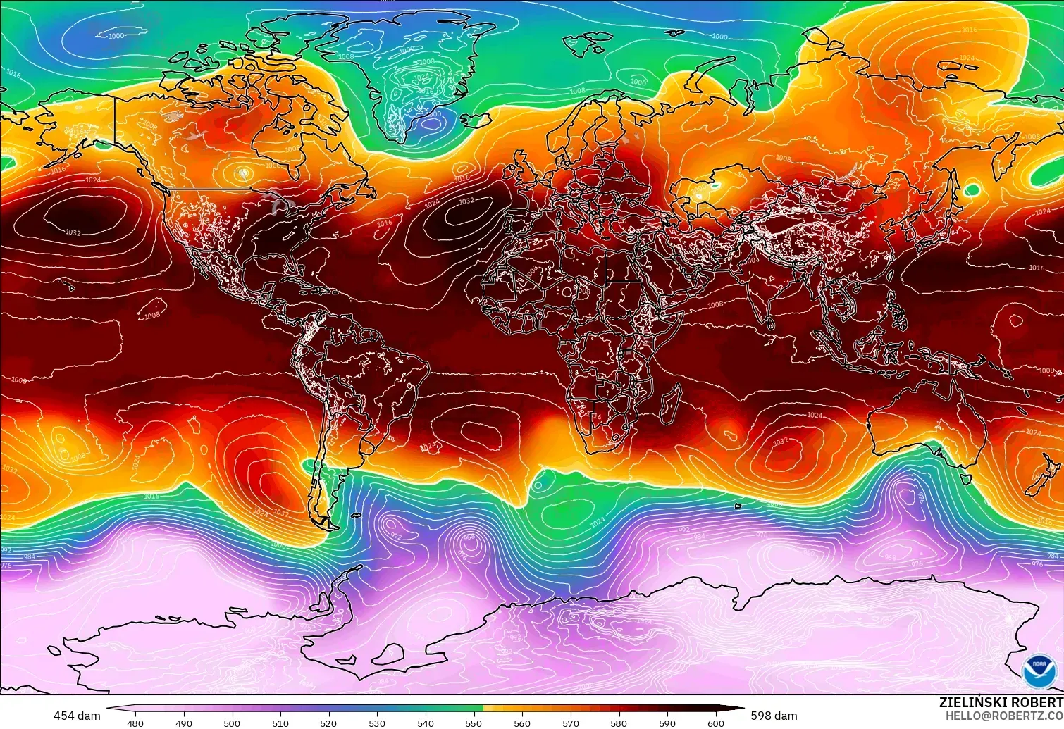 GFS model - World, Geopotential height at 500hPa