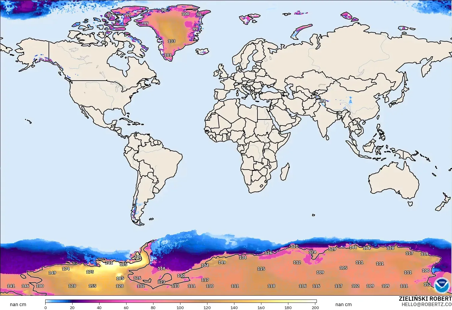 GFS model - World, Snow Depth