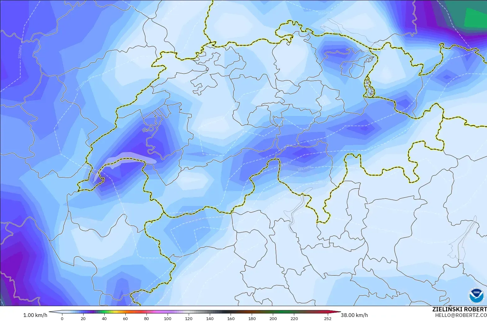 GFS model - Switzerland, Wind Gusts Peak