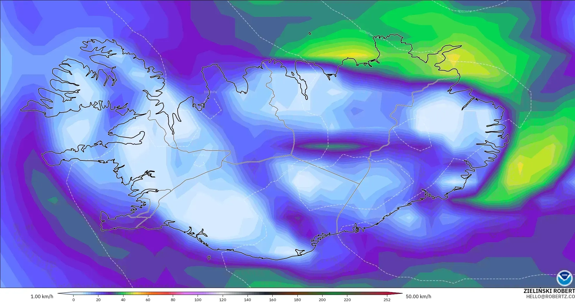 GFS model - Iceland, Wind Gusts Peak