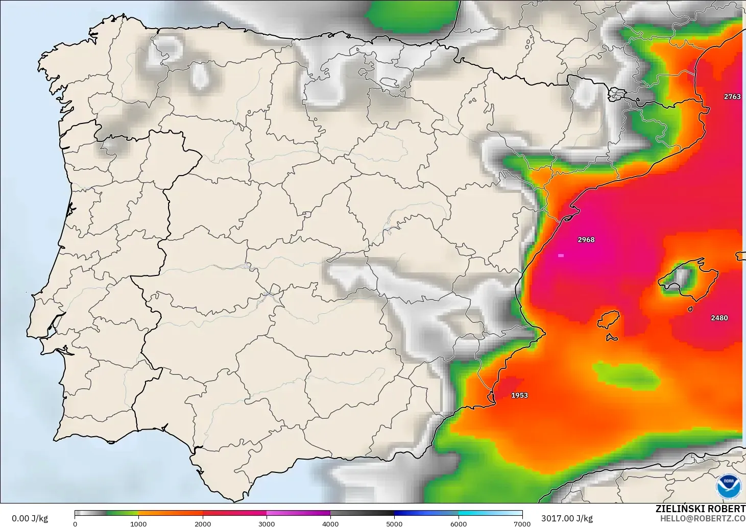 GFS model - Spain, CAPE