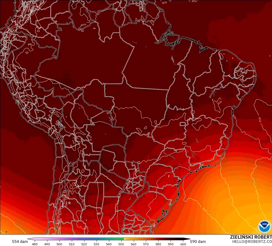 GFS model - Brazil, Geopotential height at 500hPa