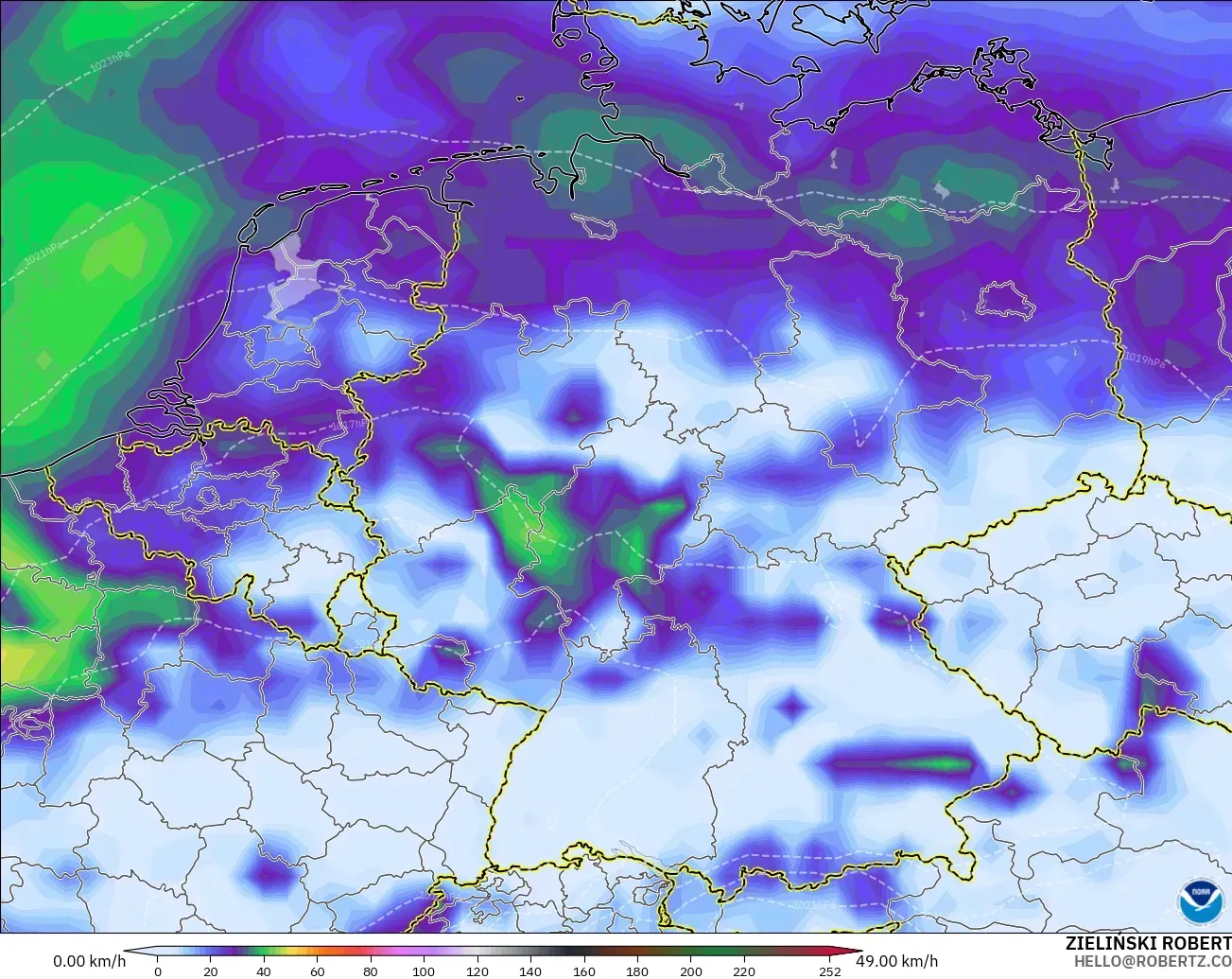GFS model - Germany, Wind Gusts Peak