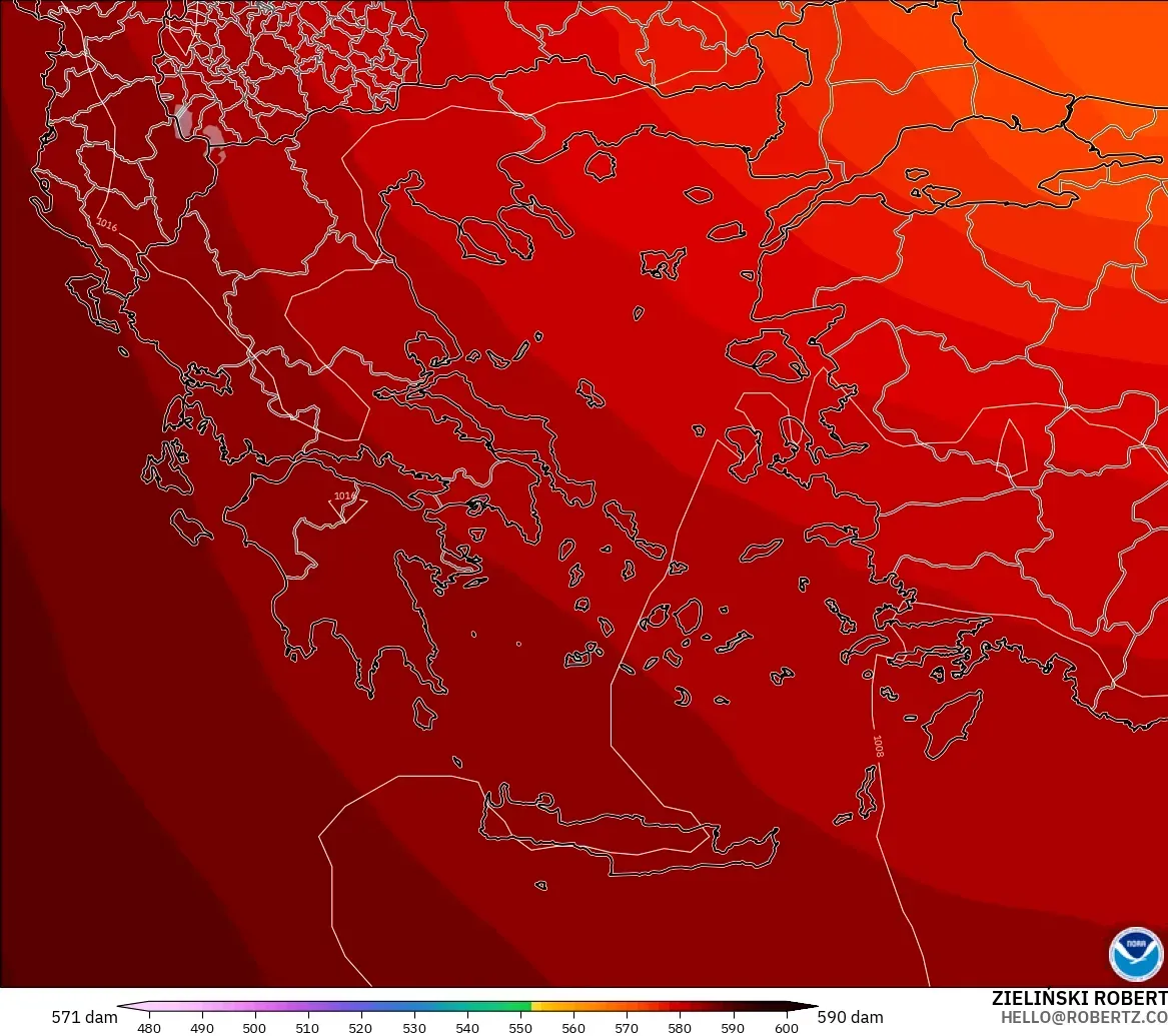 GFS model - Greece, Geopotential height at 500hPa