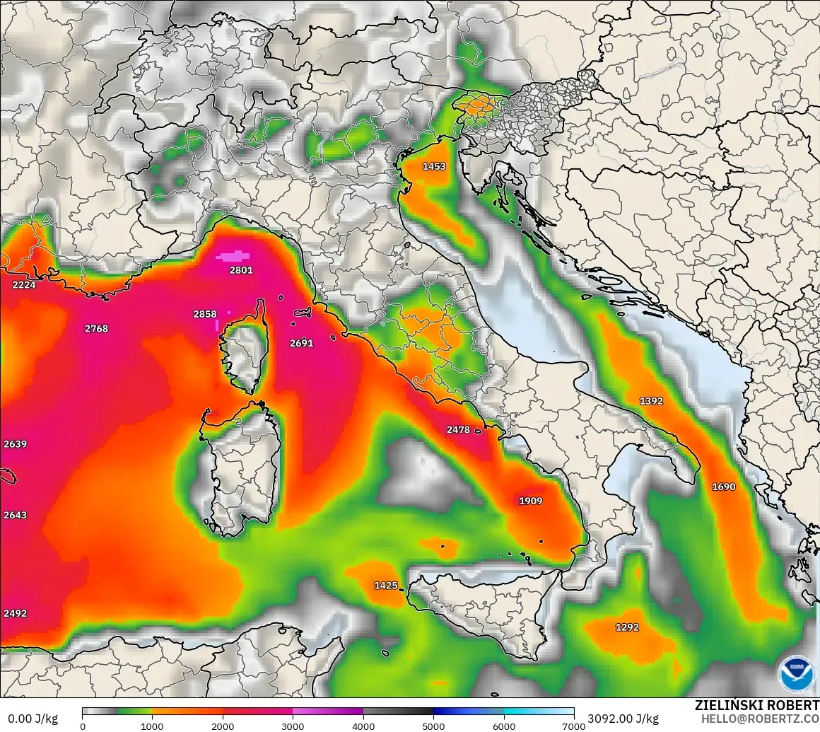 GFS model - Italy, CAPE