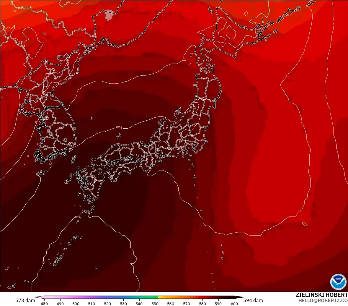 GFS model - Japan, Geopotential height at 500hPa