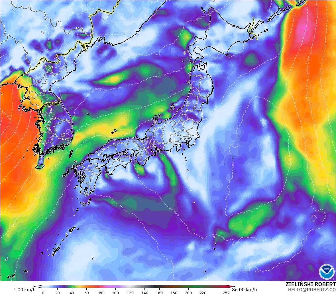 GFS model - Japan, Wind Gusts Peak