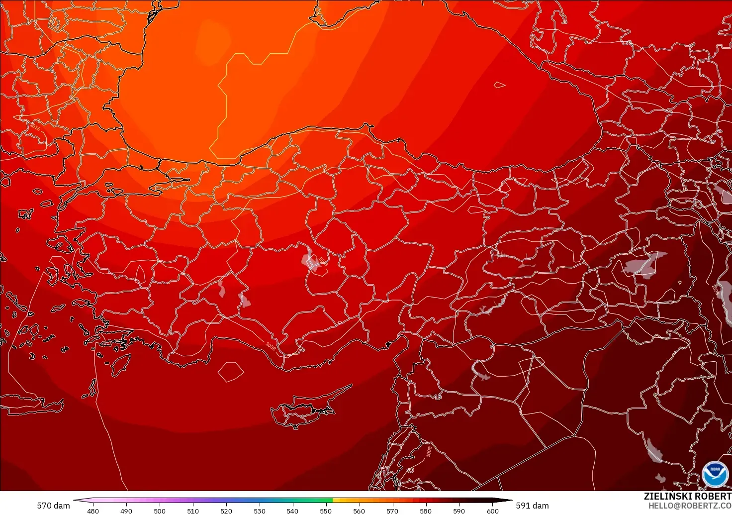 GFS model - Turkey, Geopotential height at 500hPa