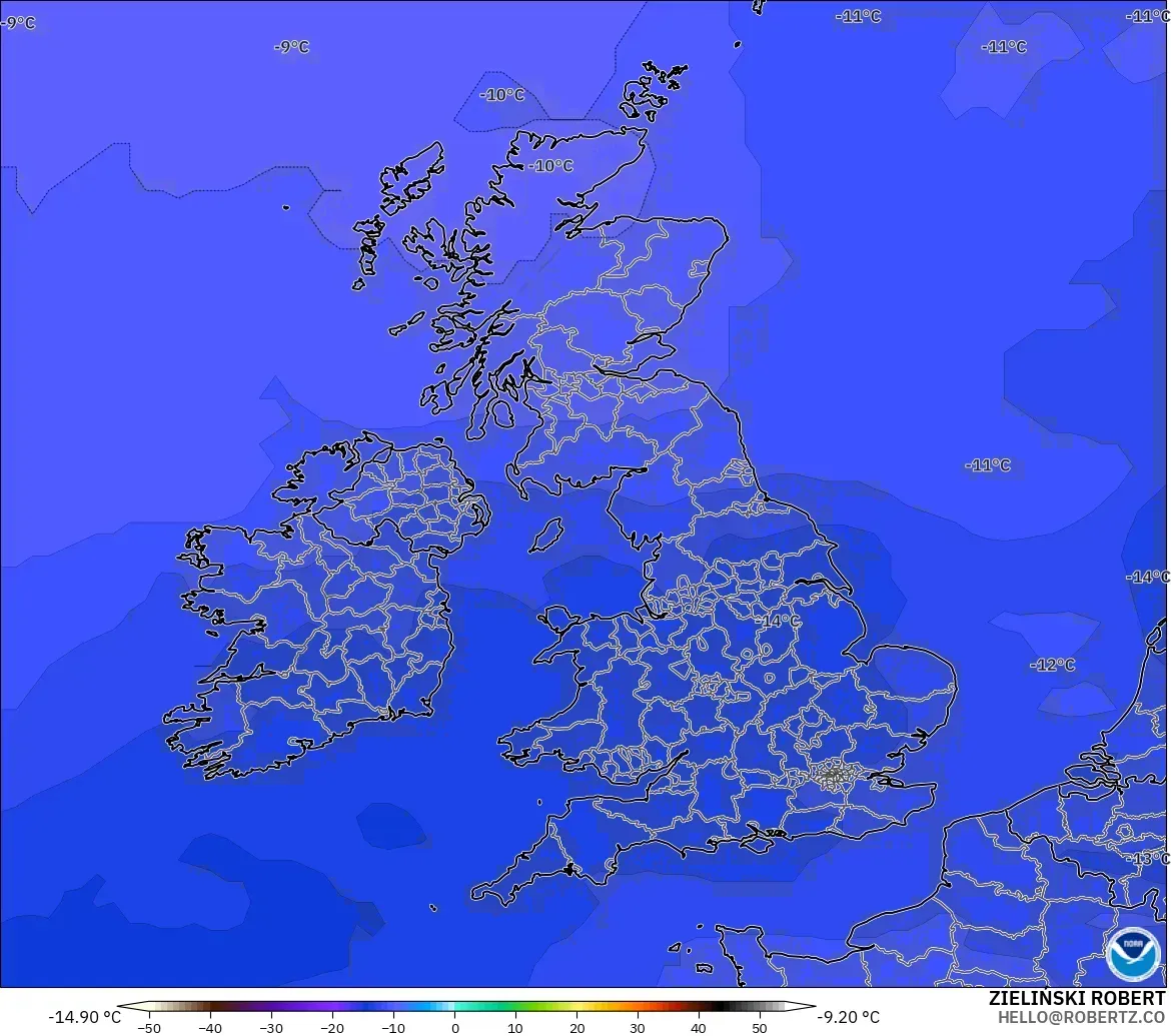 GFS model - United Kingdom, Temperature at 500hPa