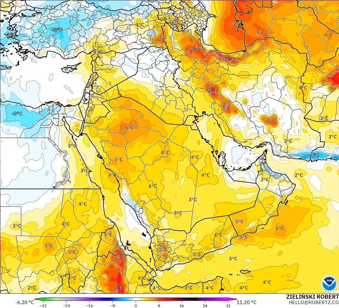 GFS model - Middle East, Temperature at 850hPa Anomaly