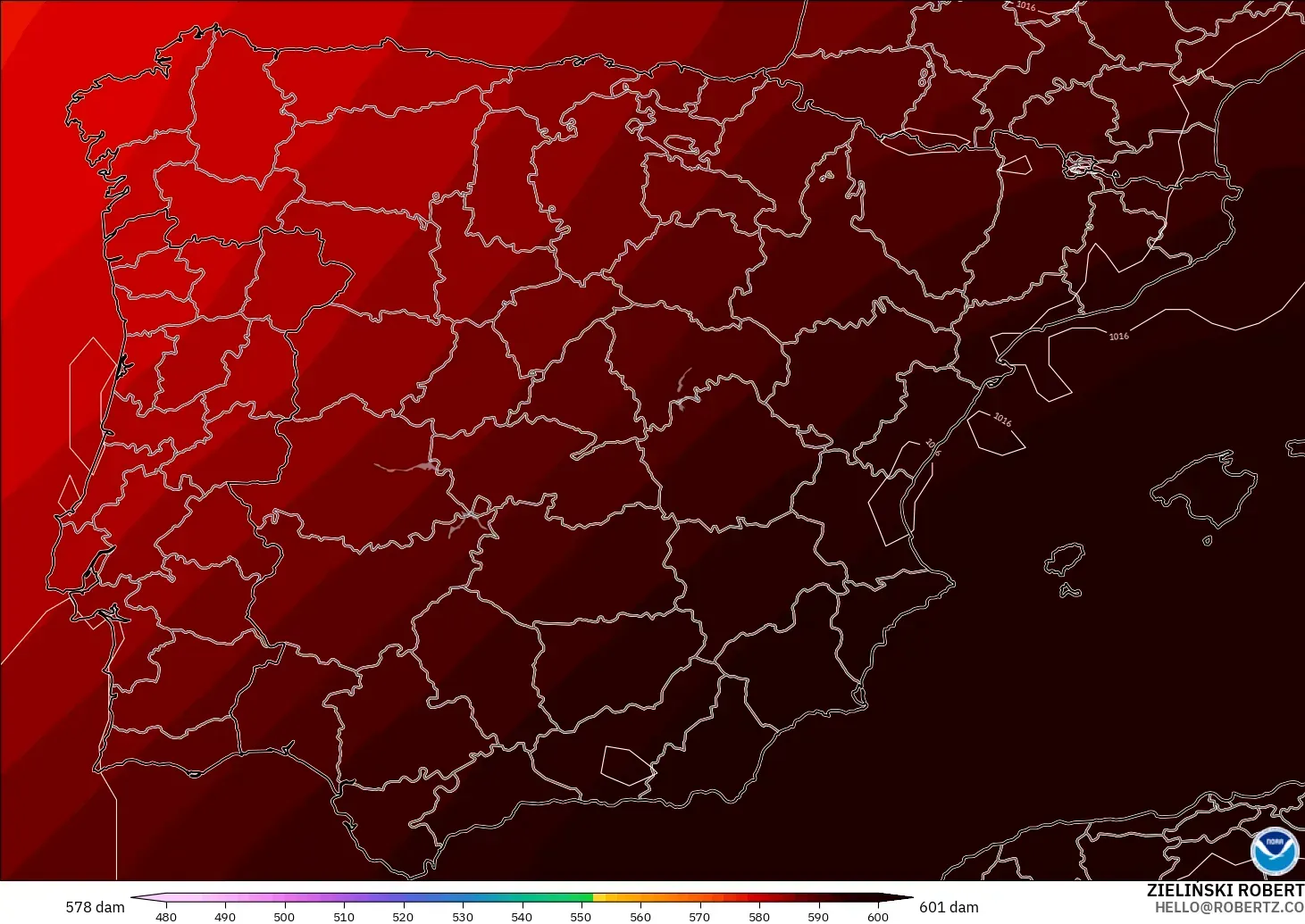 GFS model - Spain, Geopotential height at 500hPa