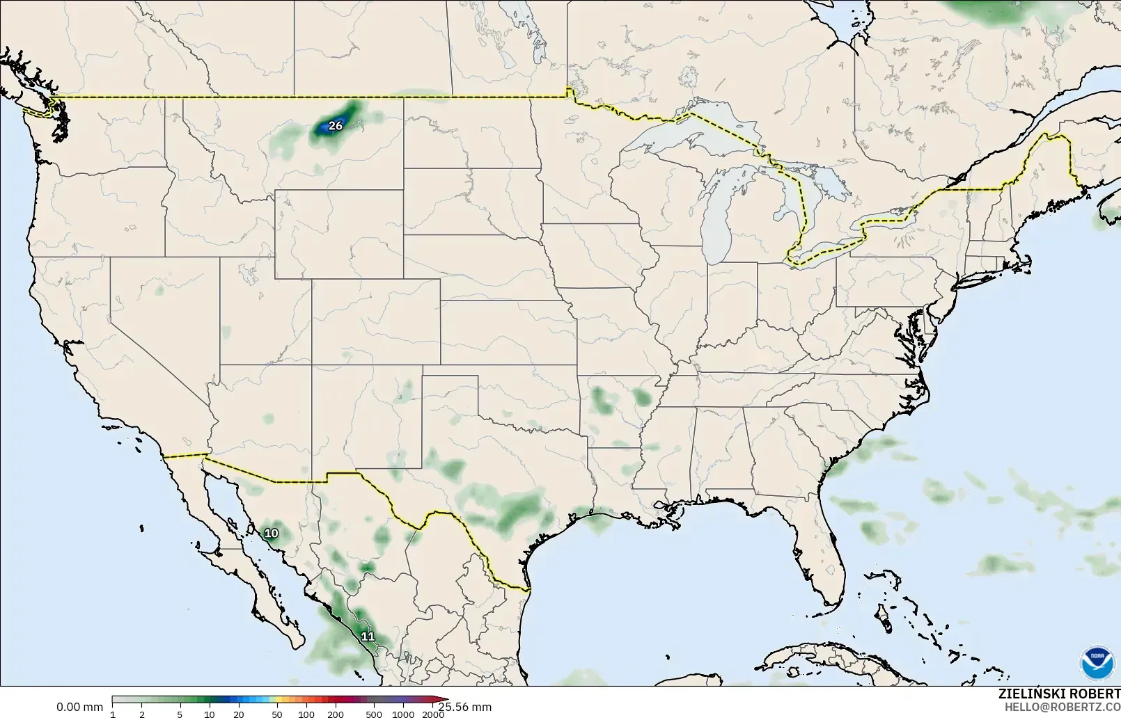 GFS model - United States, Precipitation Accumulation