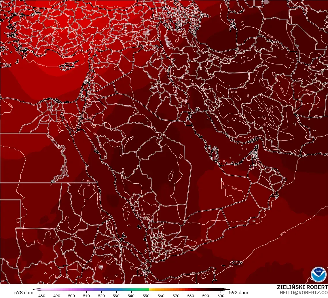 GFS model - Middle East, Geopotential height at 500hPa
