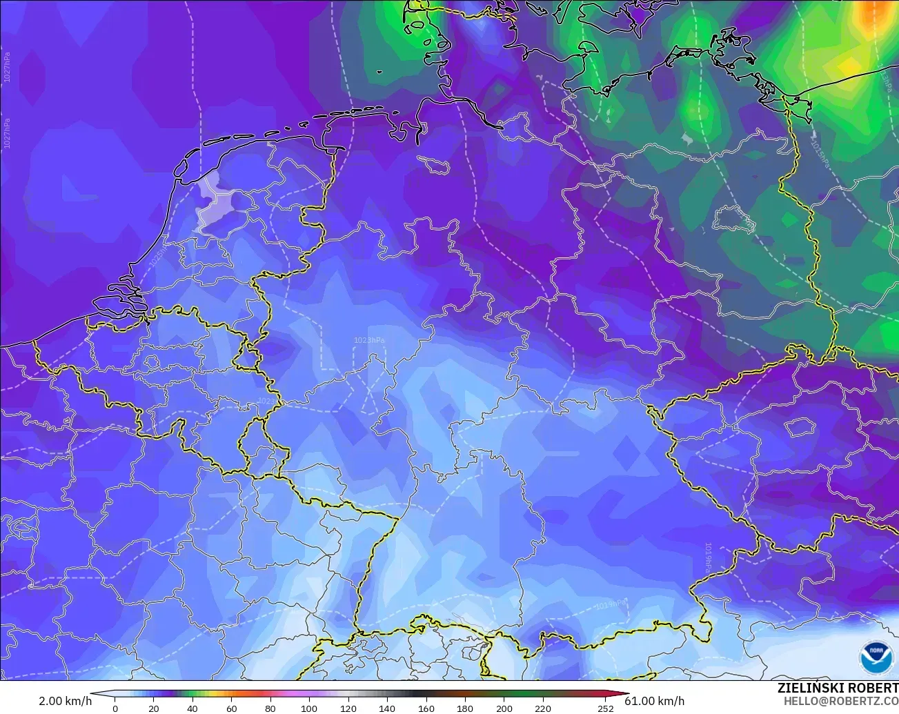 GFS model - Germany, Wind Gusts