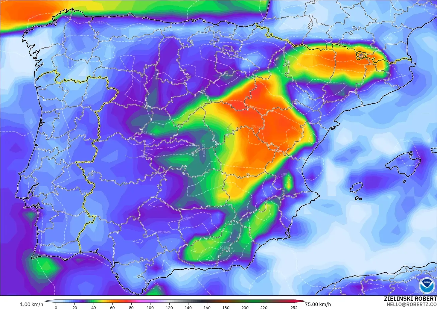 GFS model - Spain, Wind Gusts