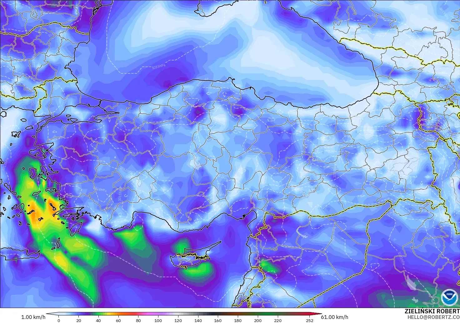 GFS model - Turkey, Wind Gusts