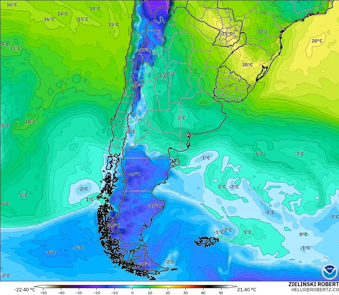 GFS model - Argentina, Dewpoint at 2m