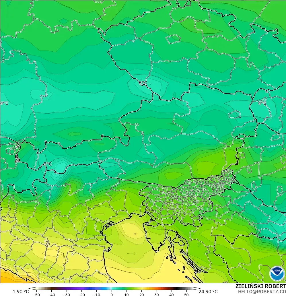 GFS model - Austria, Dewpoint at 2m