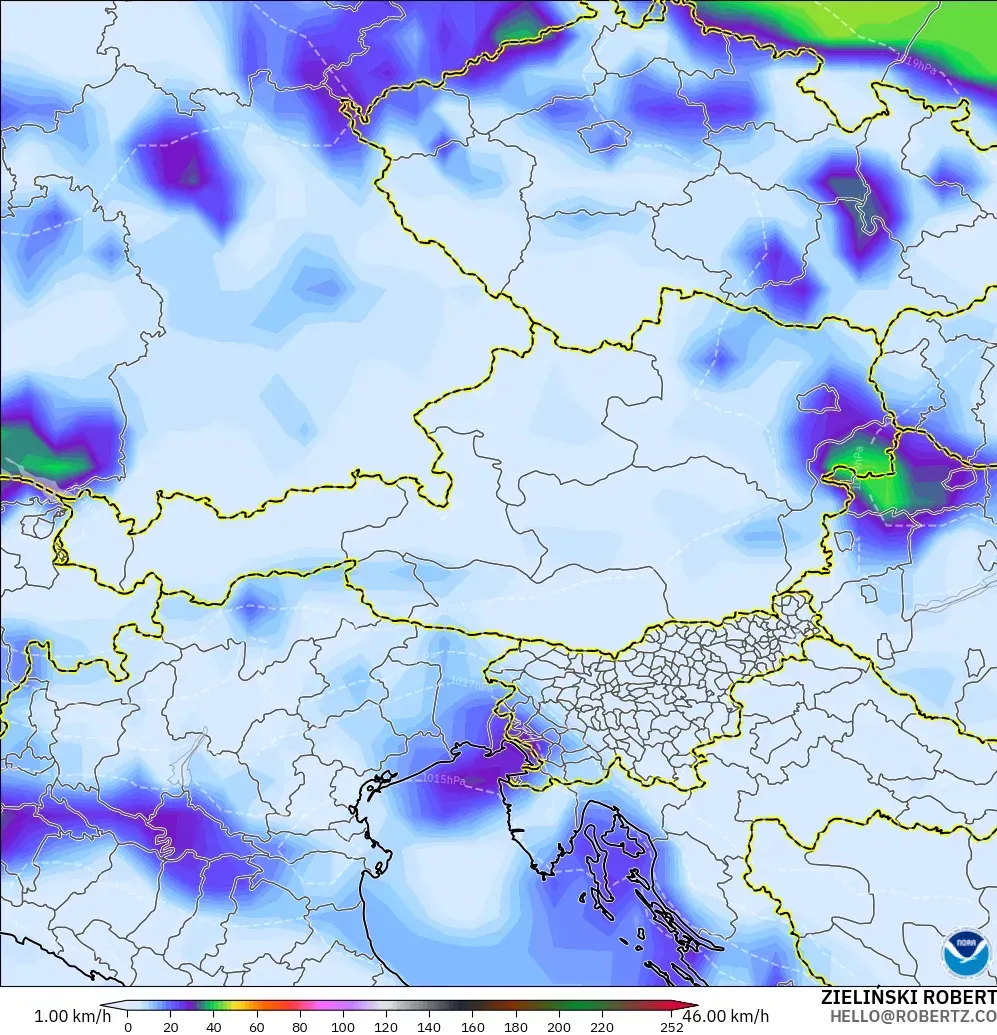 GFS model - Austria, Wind Gusts