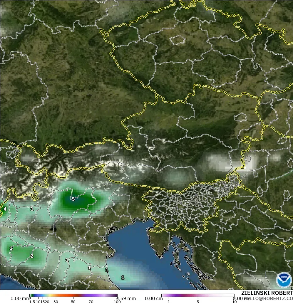 GFS model - Austria, Precipitation, Clouds, and Pressure