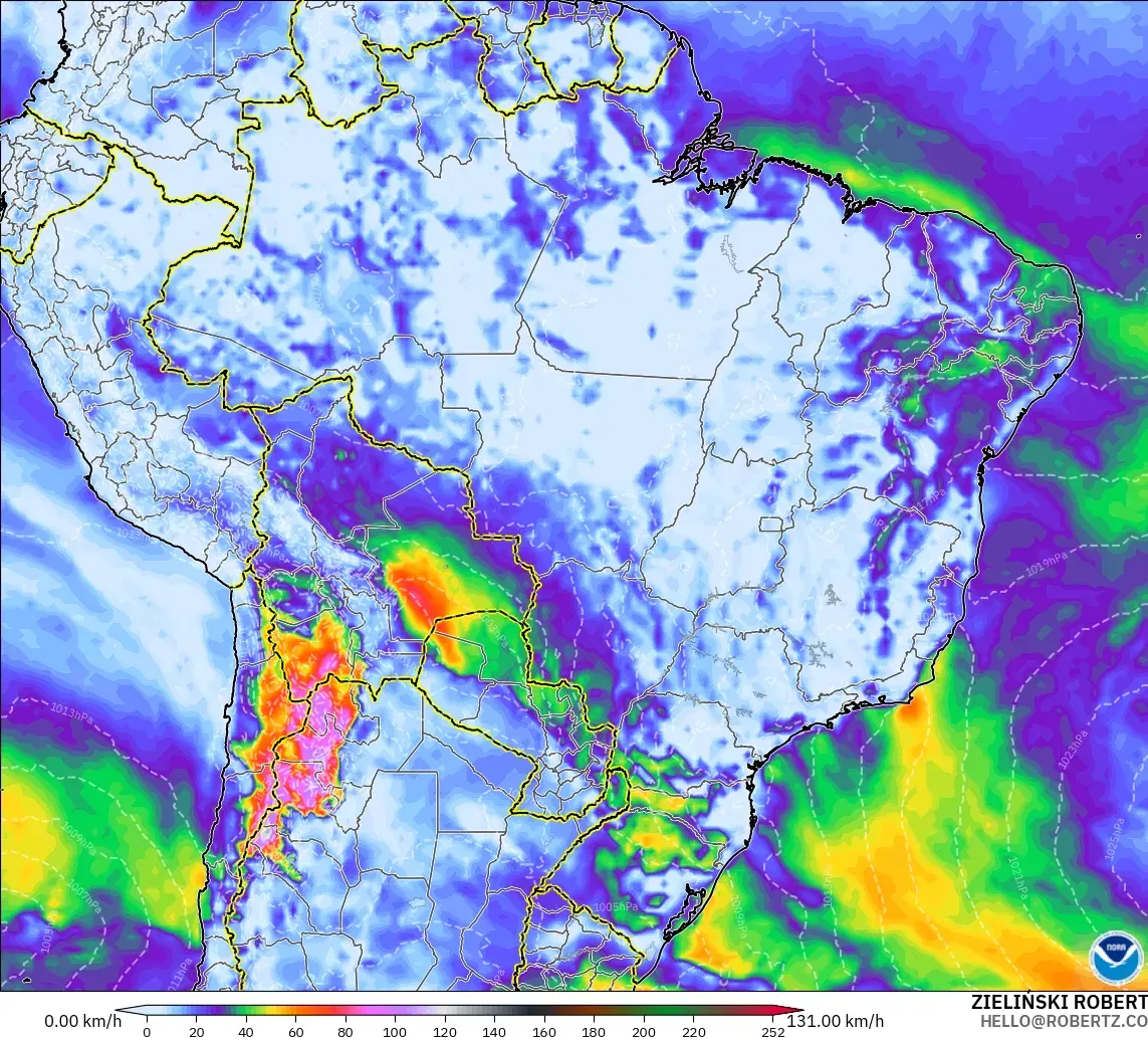 GFS model - Brazil, Wind Gusts