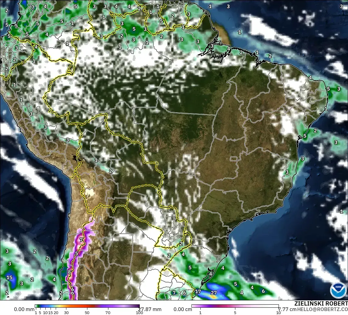 GFS model - Brazil, Precipitation, Clouds, and Pressure