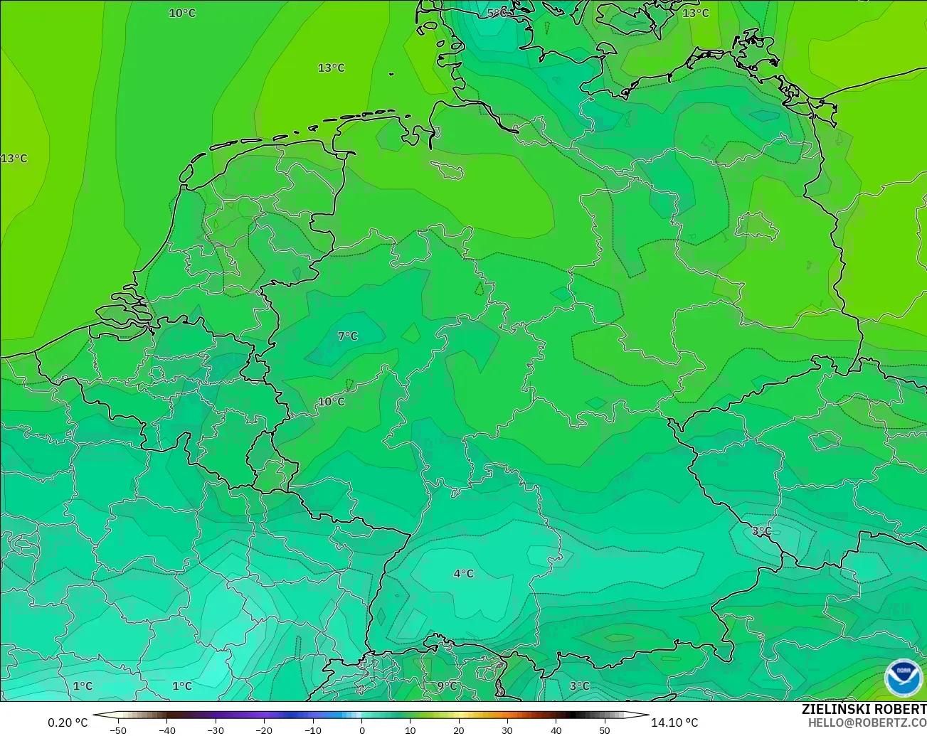 GFS model - Germany, Dewpoint at 2m