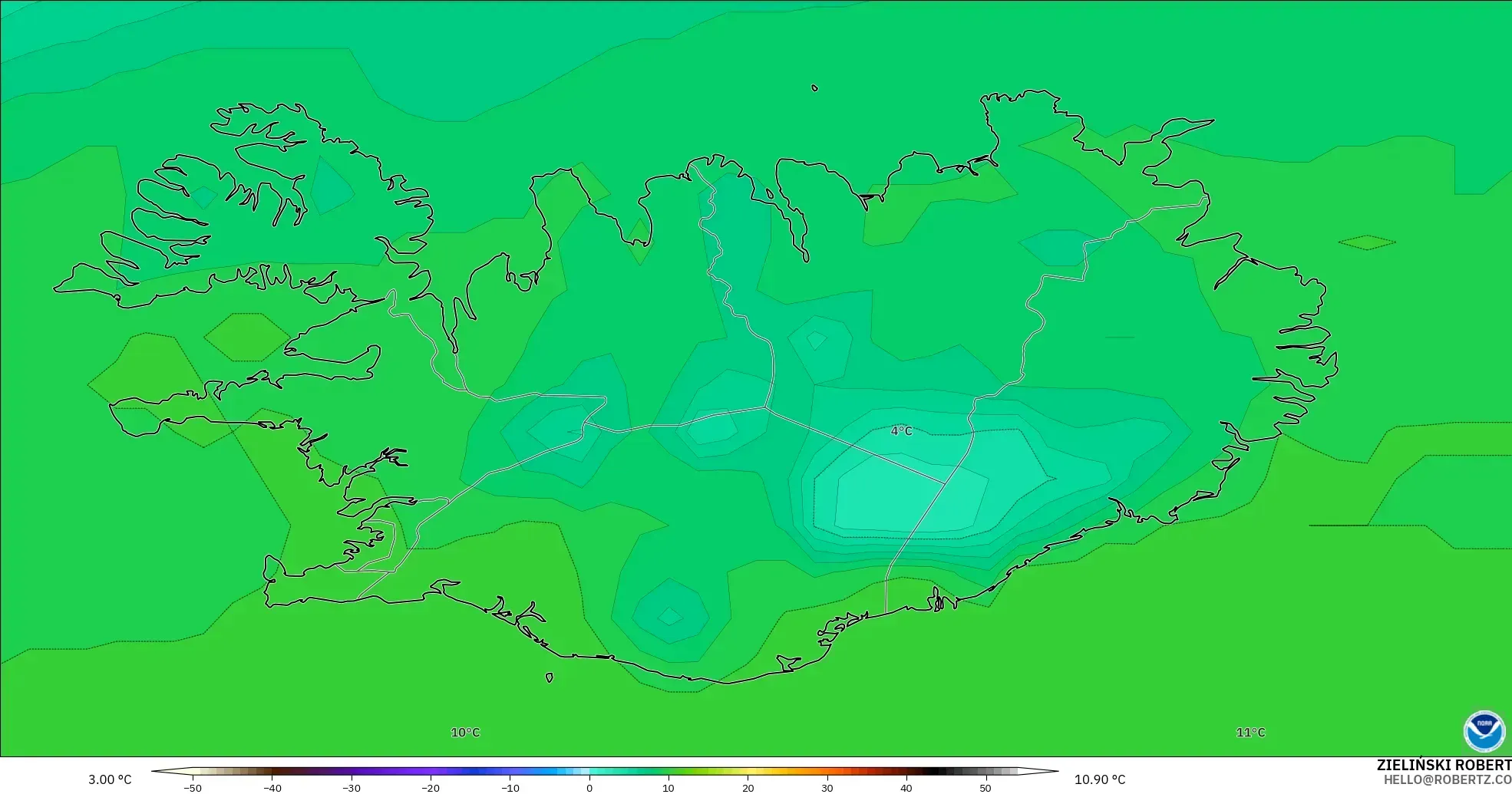 GFS model - Iceland, Dewpoint at 2m
