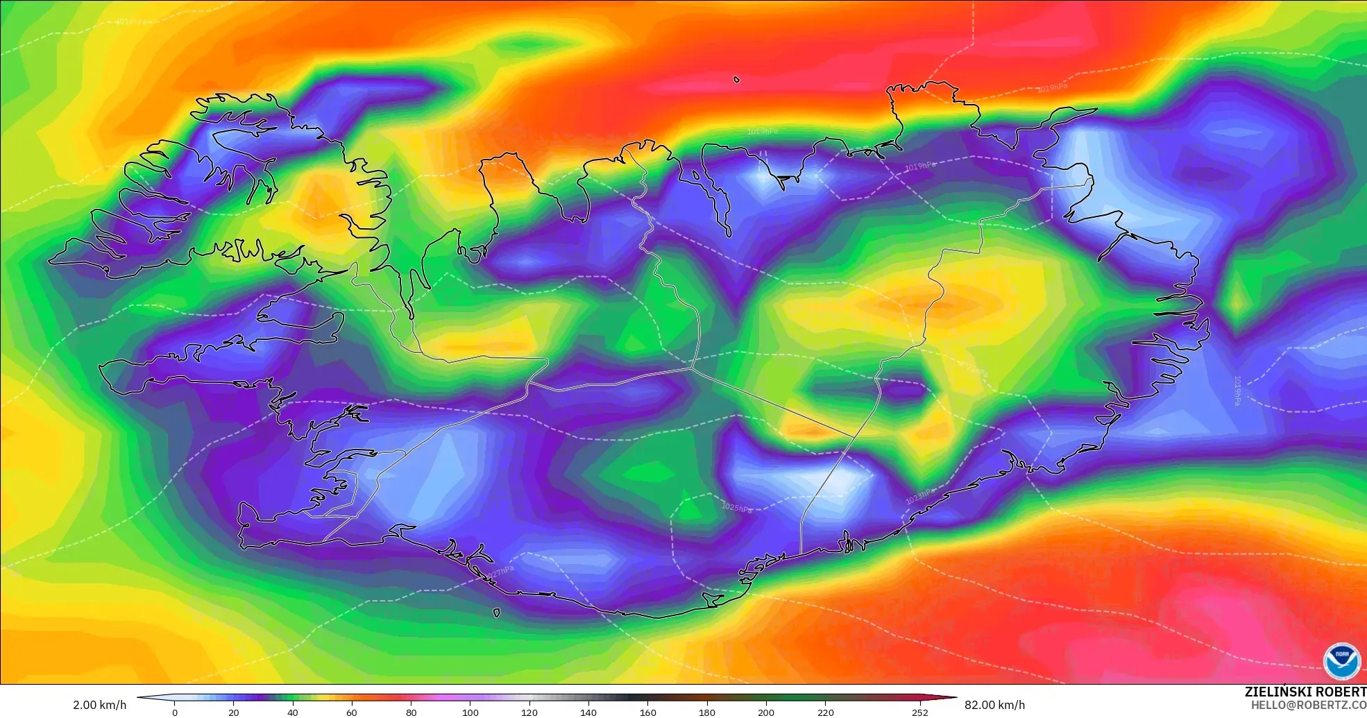 GFS model - Iceland, Wind Gusts