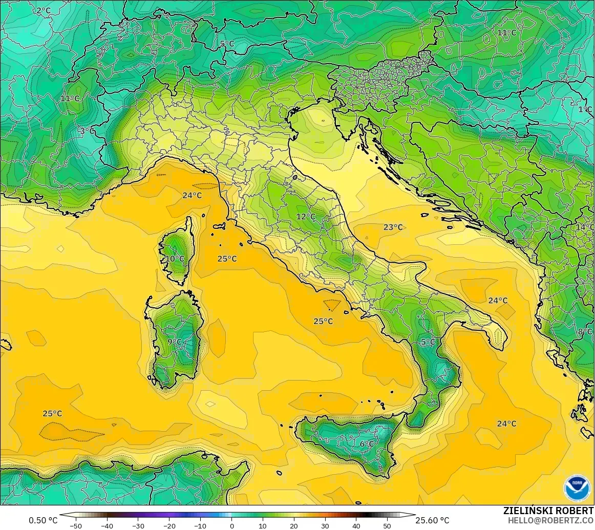 GFS model - Italy, Dewpoint at 2m