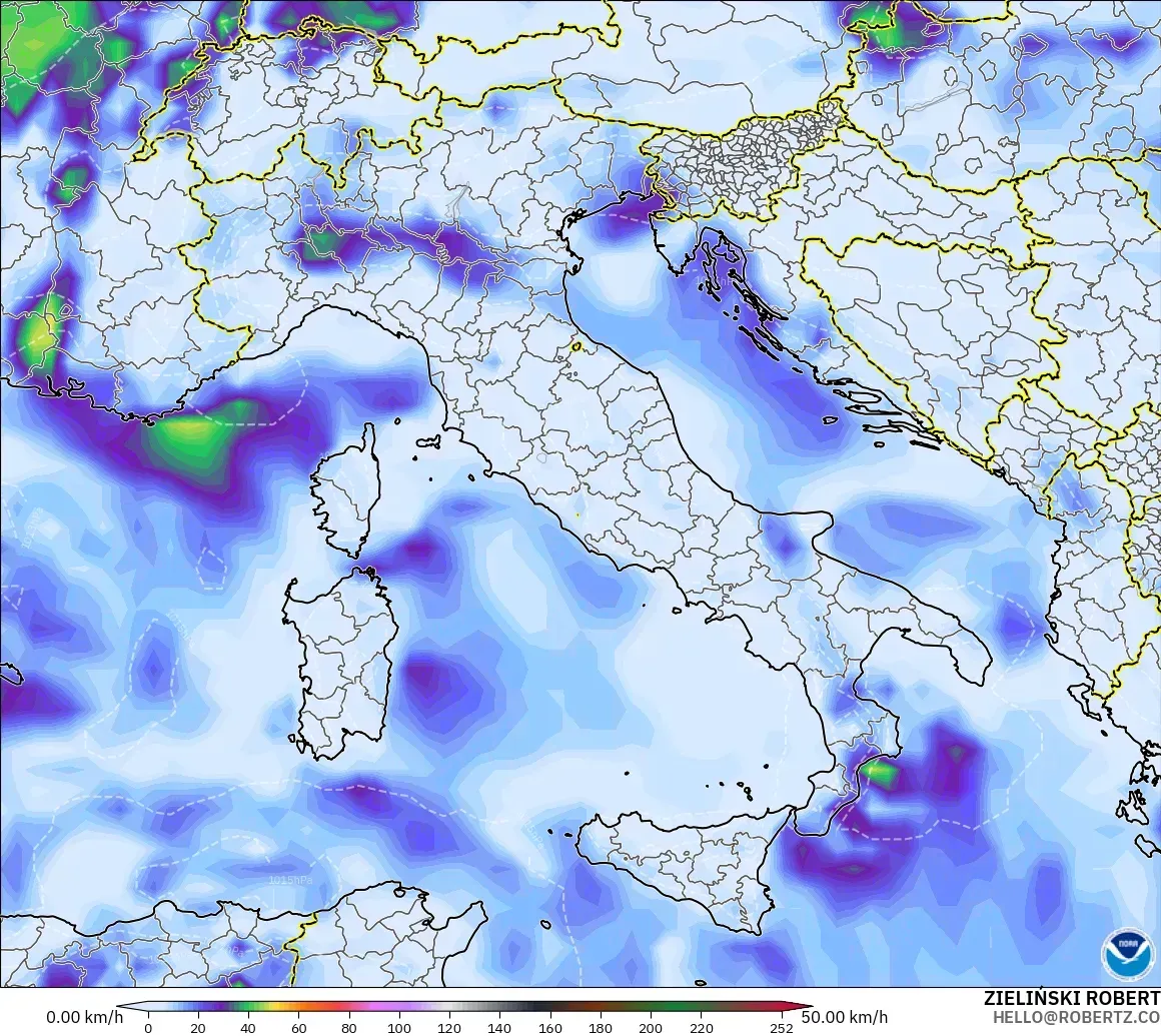 GFS model - Italy, Wind Gusts
