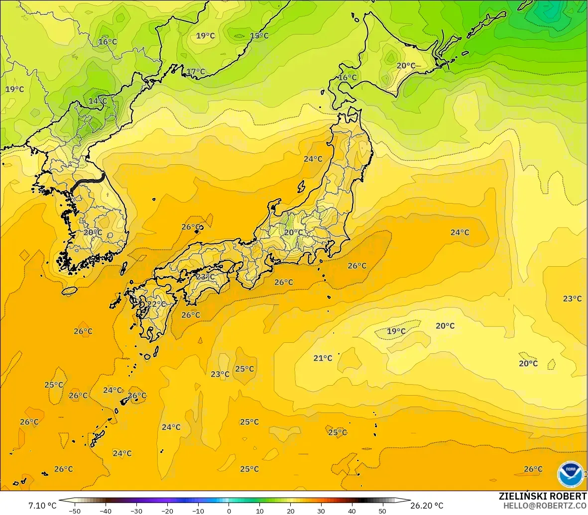 GFS model - Japan, Dewpoint at 2m