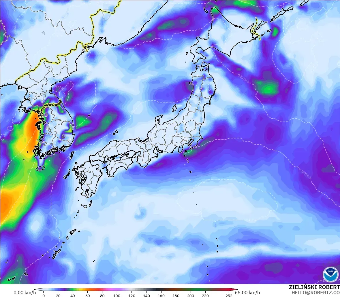 GFS model - Japan, Wind Gusts