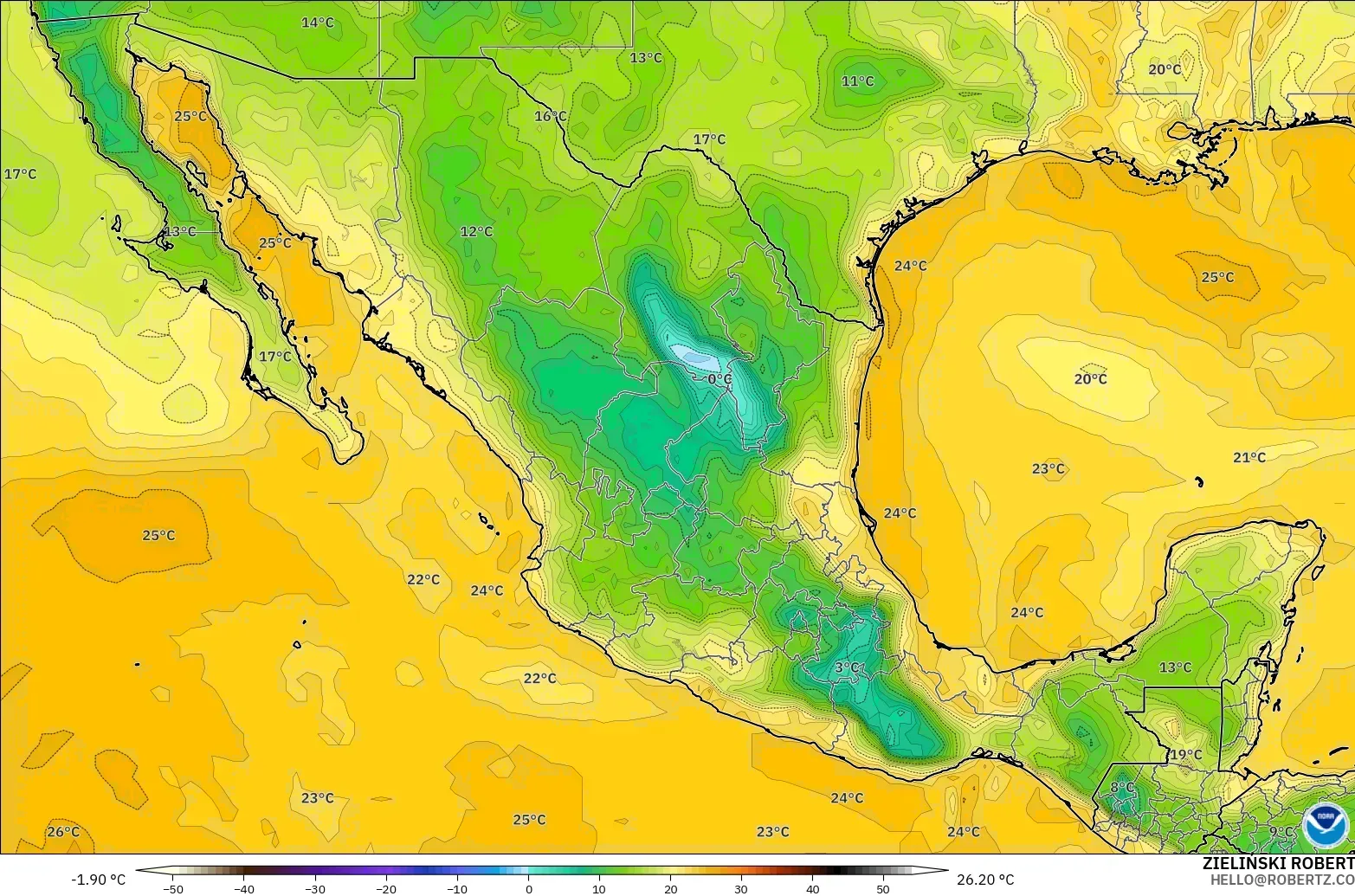 GFS model - Mexico, Dewpoint at 2m
