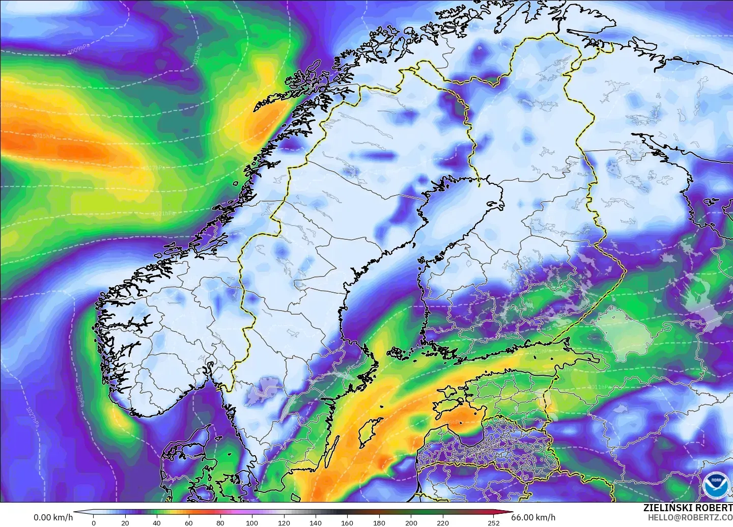 GFS model - Scandinavia, Wind Gusts