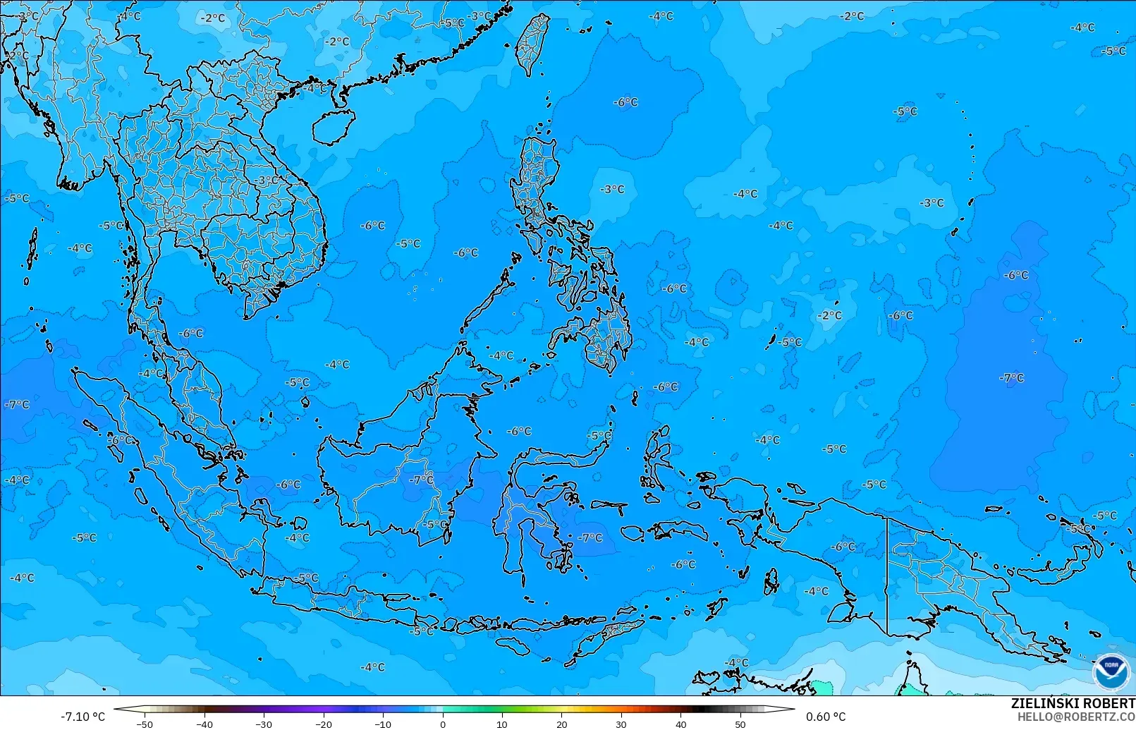 GFS model - South East Asia, Temperature at 500hPa