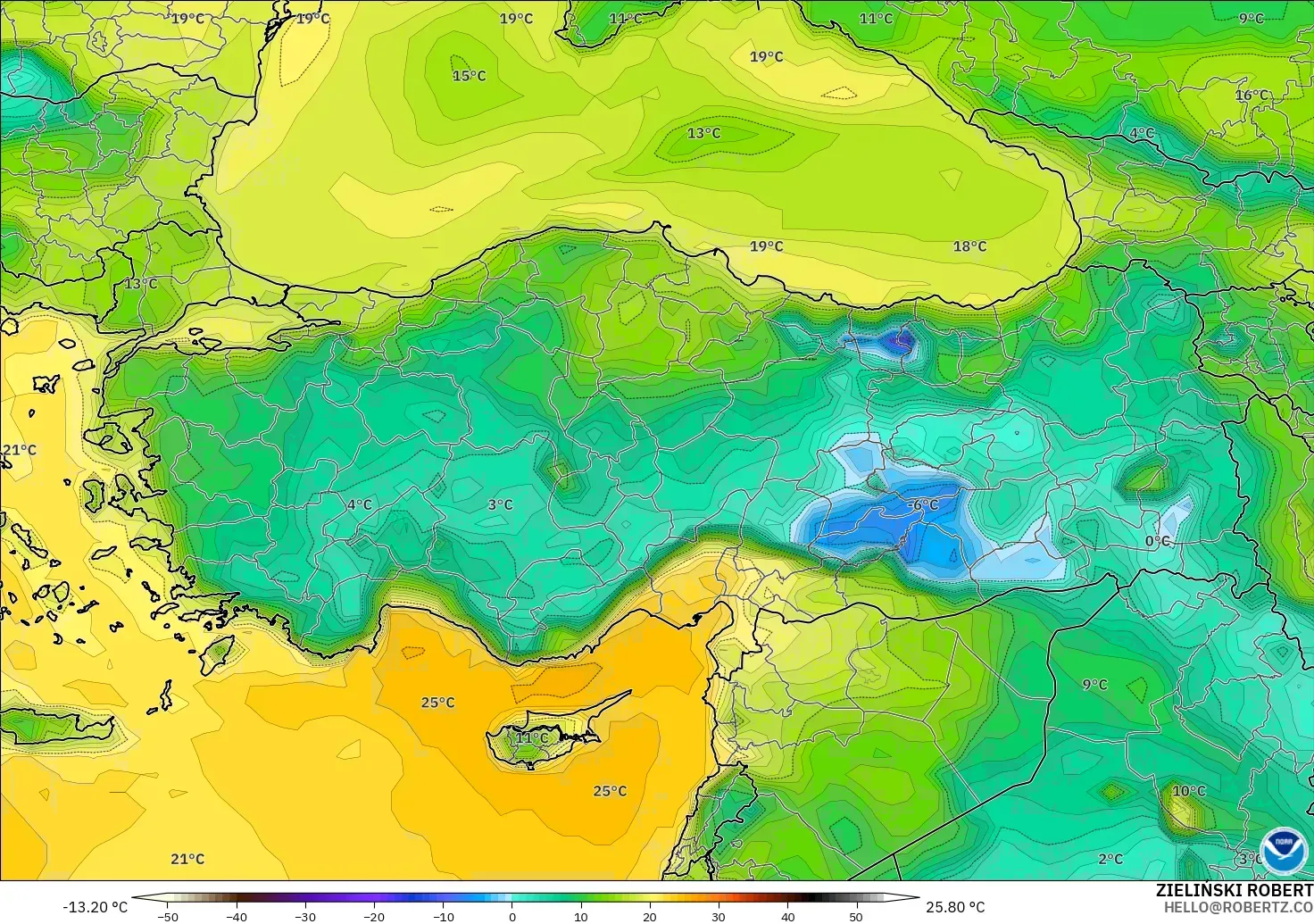 GFS model - Turkey, Dewpoint at 2m