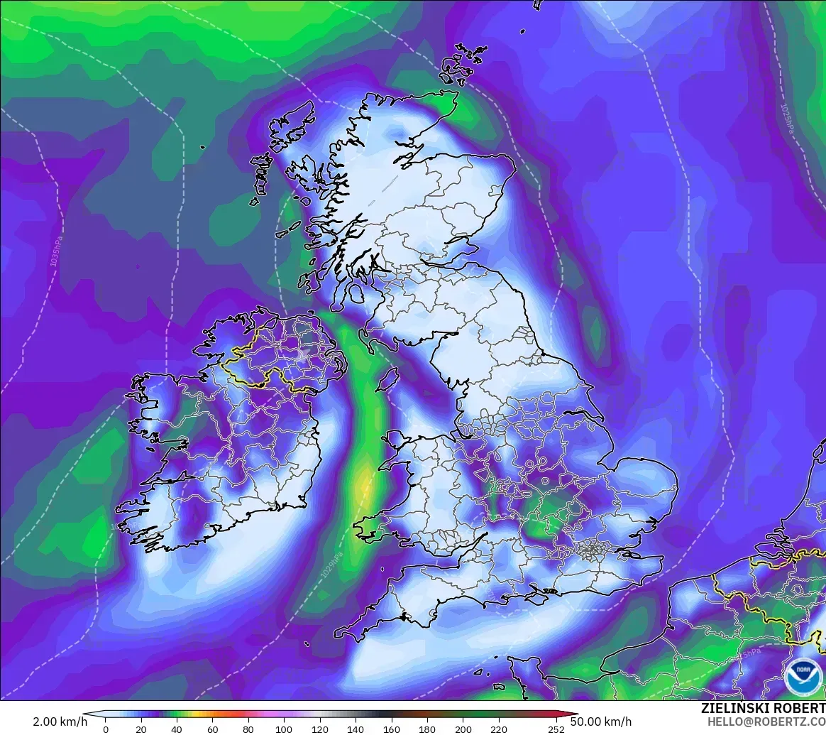 GFS model - United Kingdom, Wind Gusts