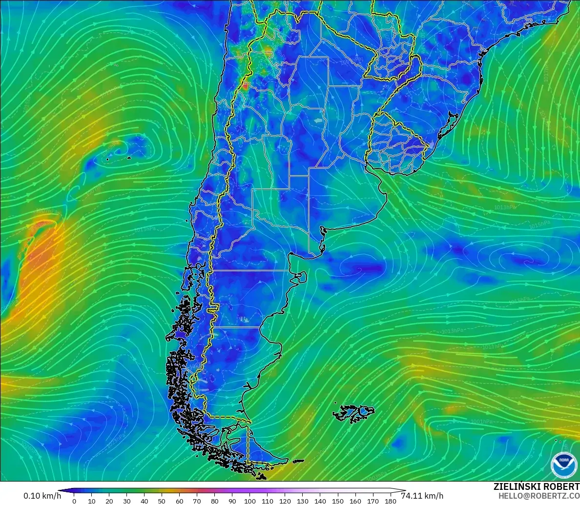 GFS model - Argentina, Wind at 10m