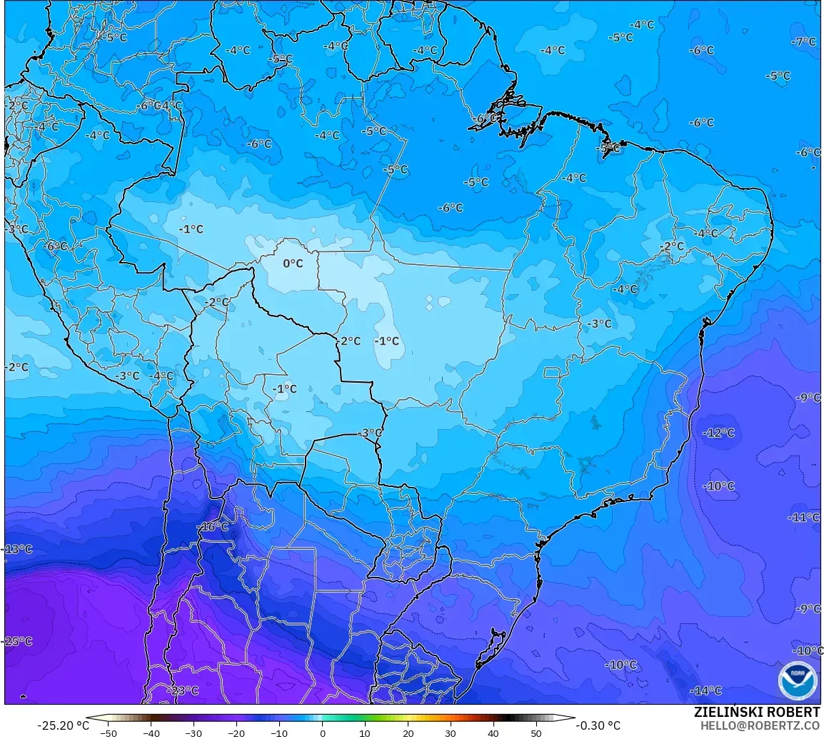GFS model - Brazil, Temperature at 500hPa