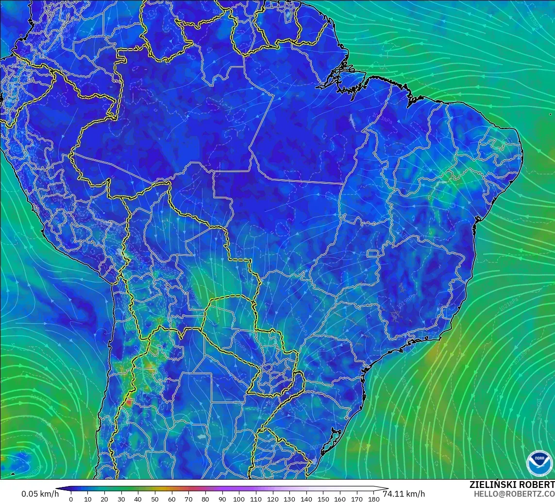 GFS model - Brazil, Wind at 10m