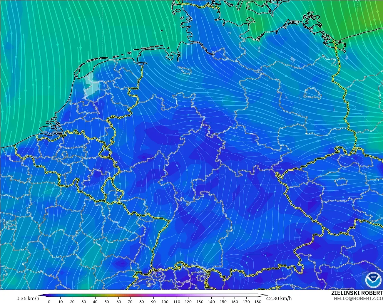 GFS model - Germany, Wind at 10m