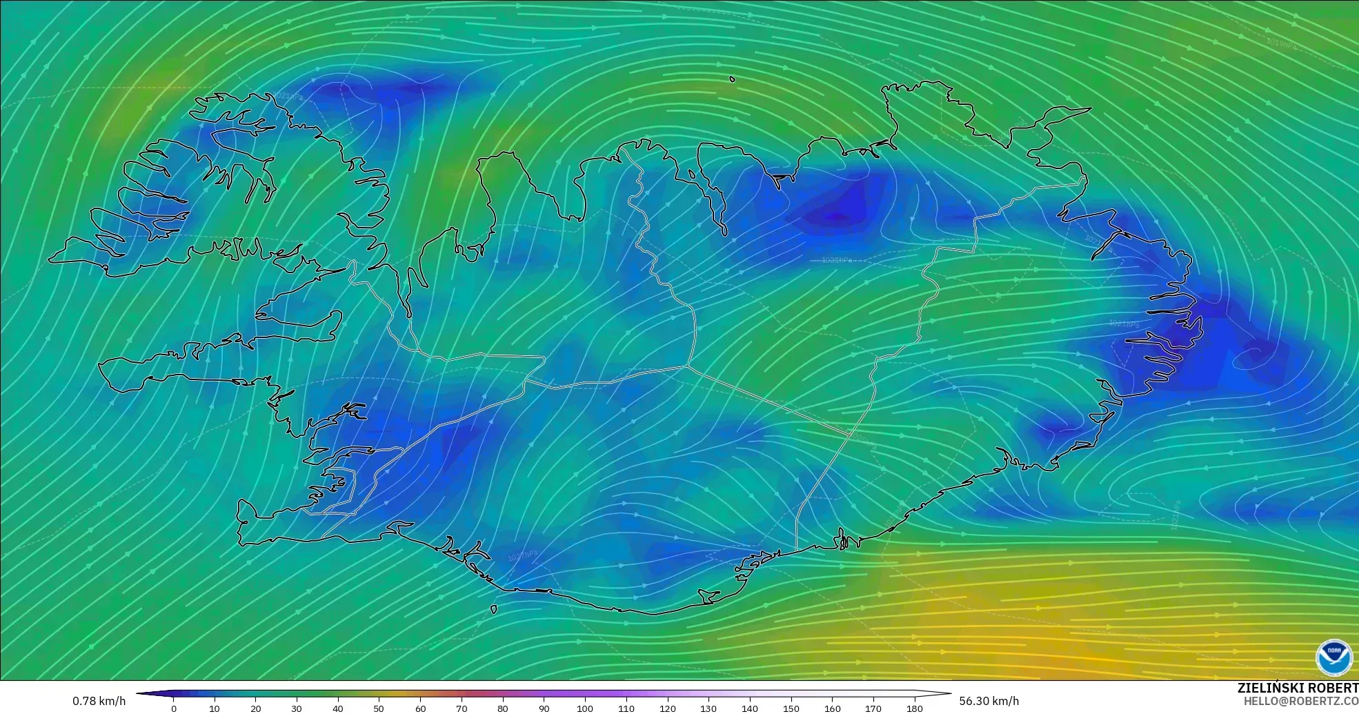 GFS model - Iceland, Wind at 10m